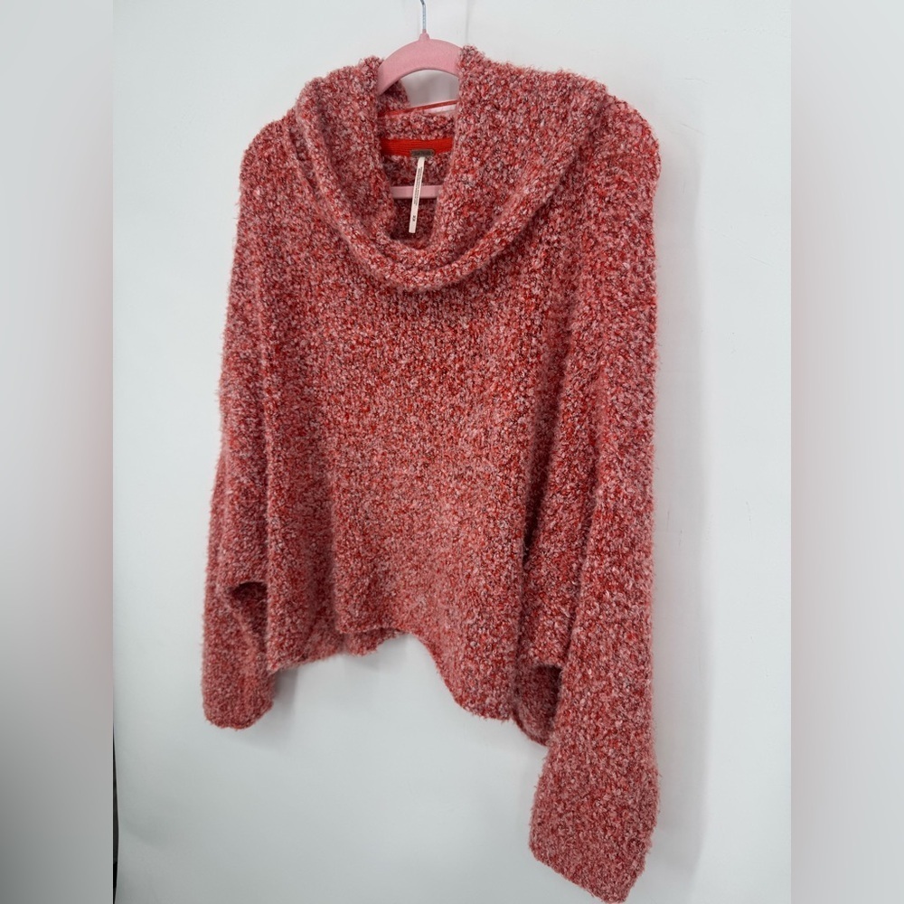 Free People Women's BFF Cowl Neck Textured Sweater In Scarlet Flame Size Medium - Picture 8 of 14